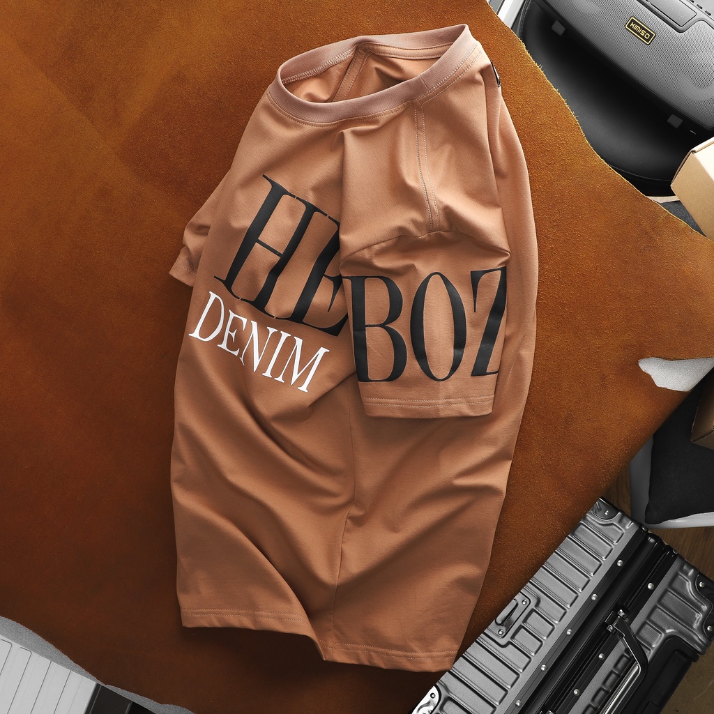 Áo thun nam cổ tròn in chữ denim HEBOZ 3M, chất vải cotton 4 chiều cao cấp - 00001200