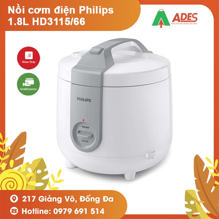 [Mã 154ELSALE2 giảm 7% đơn 300K] Nồi cơm điện Philips HD3115 1.8 lít - Chất liệu cao cấp bền bỉ - Bảo hành chính hãng