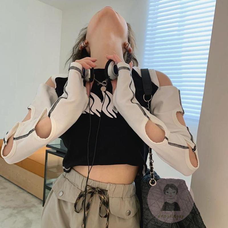 Áo Thun Tay Dài Cổ Thuyền Màu Sắc Tương Phản Size S / M / L