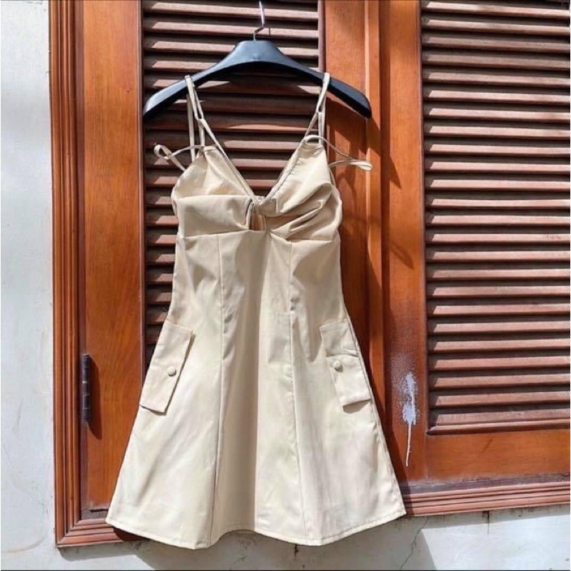 Đầm kiểu ngắn nữ cut eo hai dây đũi xoè tiểu thư - Order taobao quảng châu