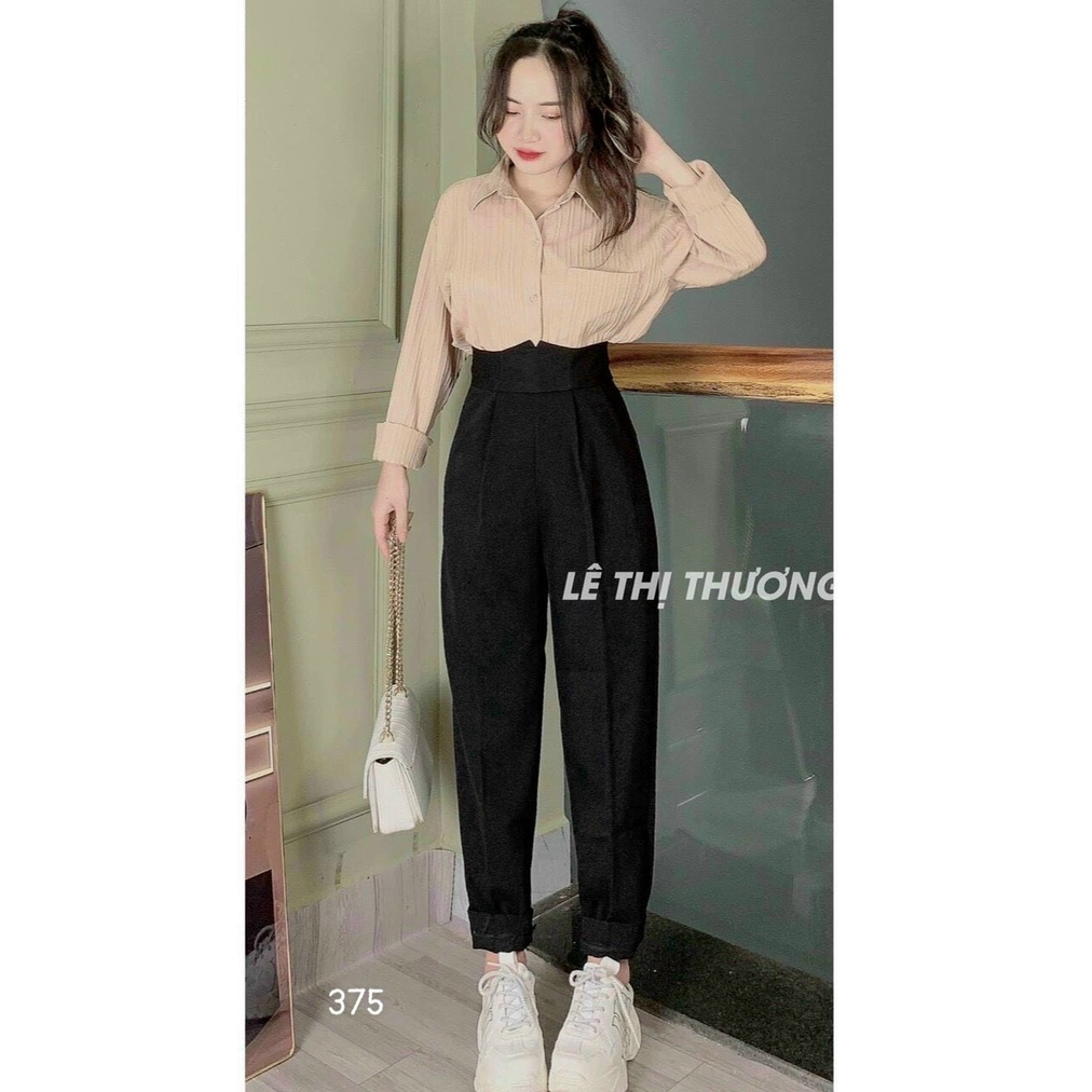 Quần ống rộng suông nữ lưng cao khóa trước 1 khuy vải tuyết mưa ( KHÓA TRƯỚC )