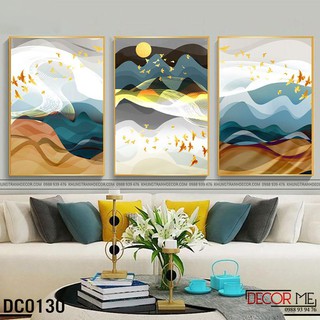 Bộ 3 tranh in canvas trườu tượng đàn chim bay lượn 40x60 kèm khung