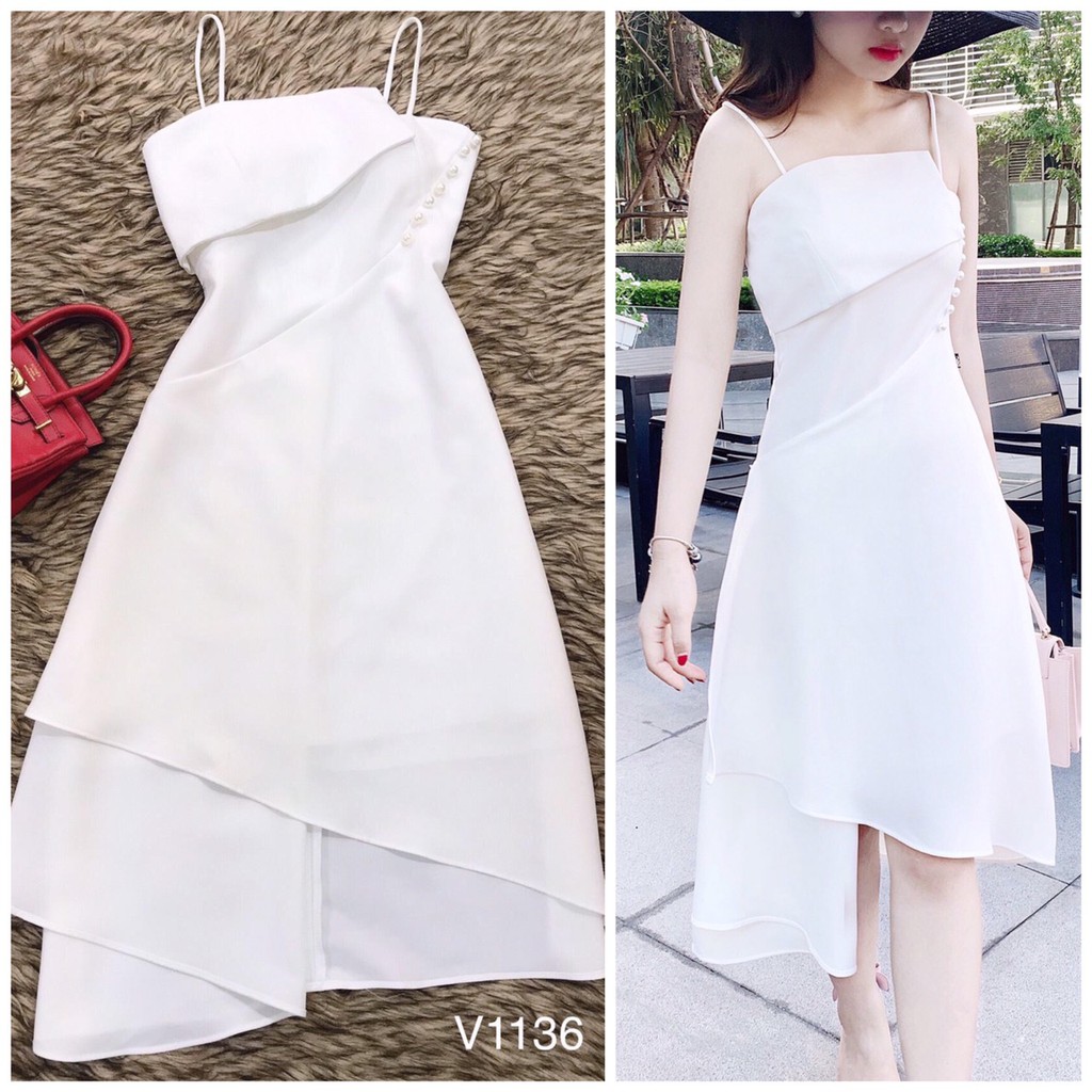 Váy trắng thiết kế V1136 - ĐẸP SHOP DVC ( Ảnh mẫu và ảnh trải sàn do shop tự chụp )