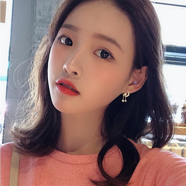 Khuyên tai bạc 925 thiết kế hình mặt trăng ngôi sao phong cách Hàn Quốc | BigBuy360 - bigbuy360.vn