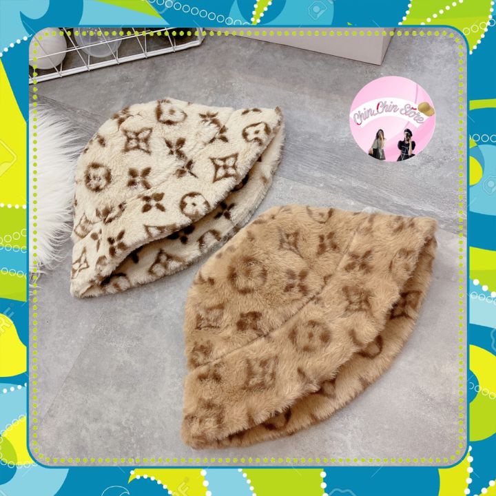 Mũ Bucket LV Form Tròn Lông Lớp Ngoài Mịn Họa Tiết Sang Chảnh, Bắt Mắt Mũ Phù Hợp Với Mùa Thu Đông P