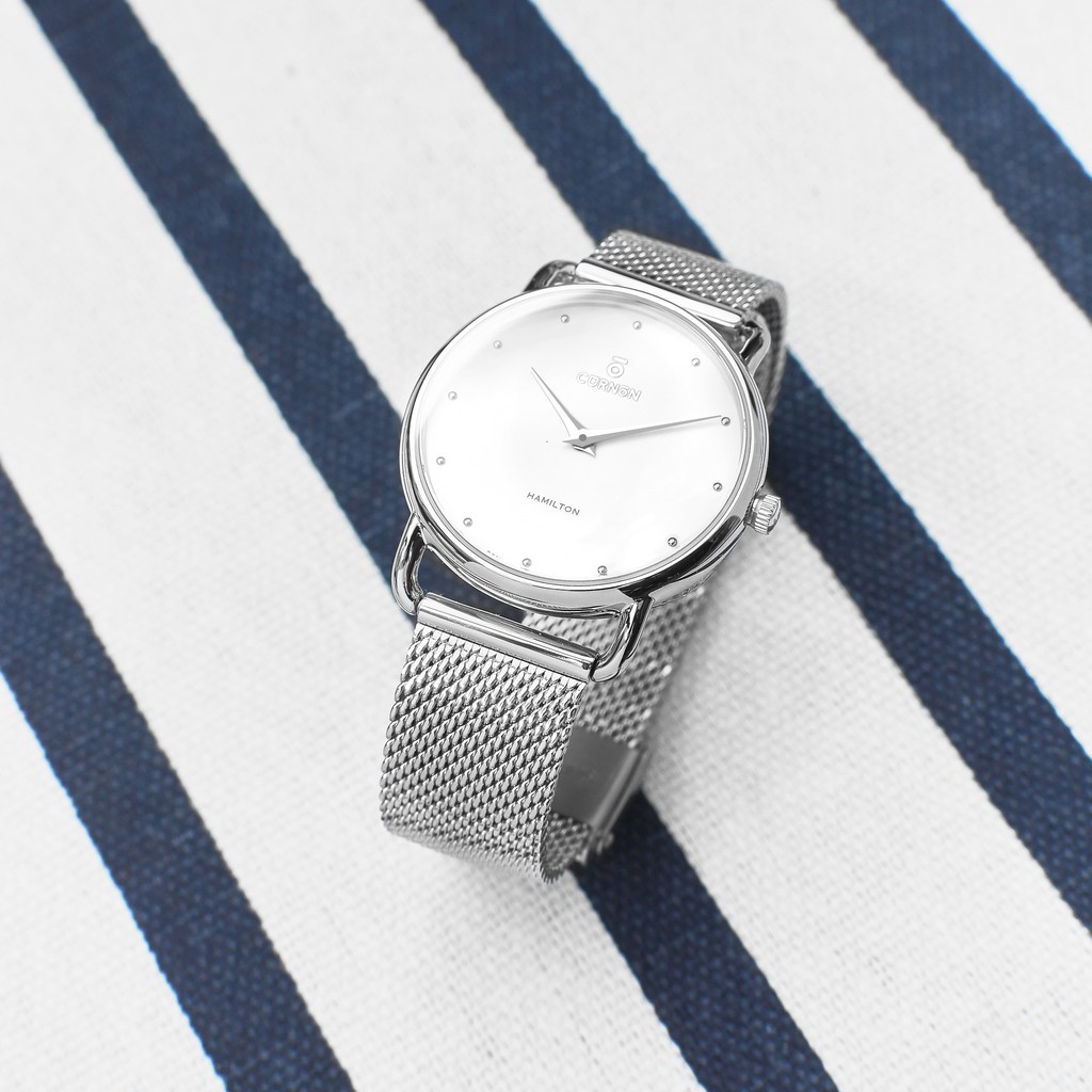 Đồng Hồ Nữ Curnon Hamilton Anne Dây Kim Loại Chính Hãng, Thiết Kế Mặt Vòm Hiện Đại