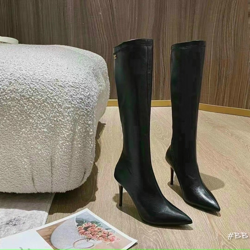 Boot đùi da mềm mũi nhọn gót nhọn siêu sang
