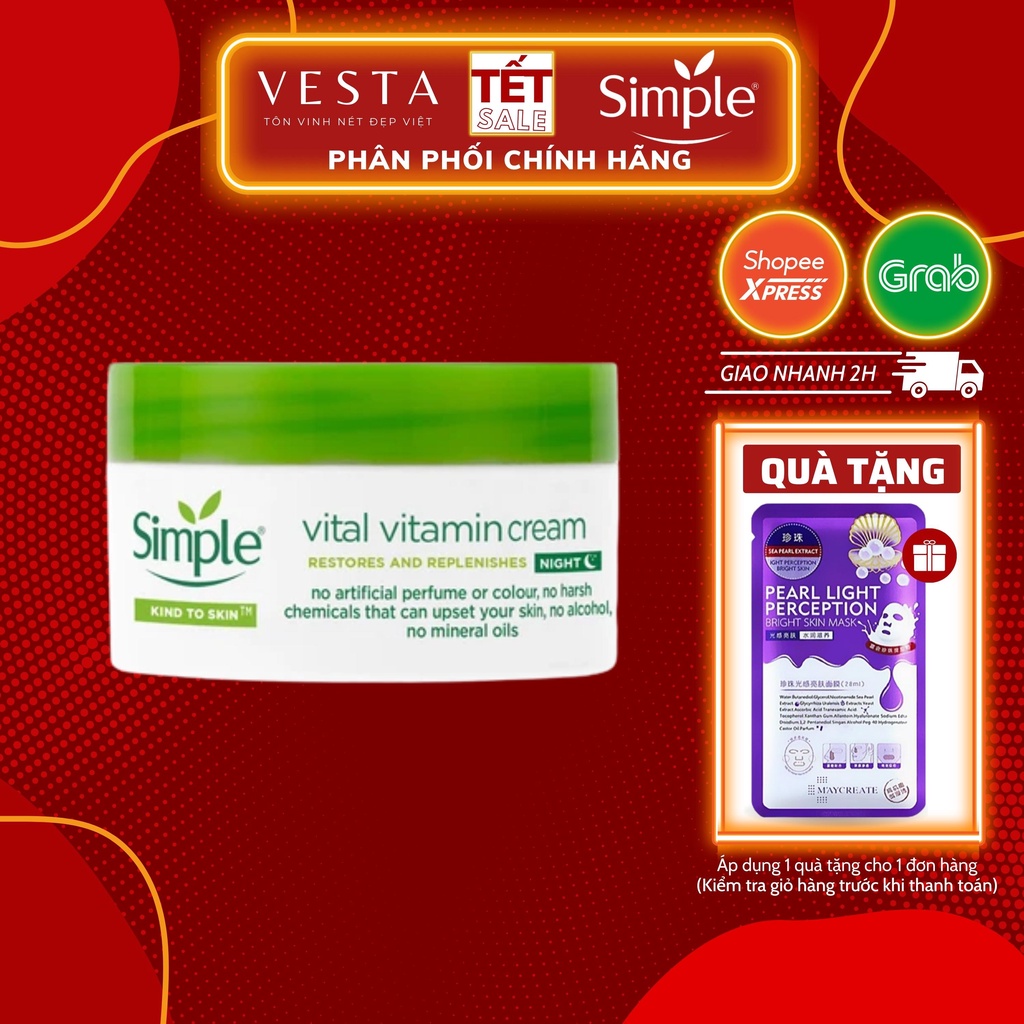 Kem Dưỡng Ban Đêm Dưỡng Ẩm Simple Cho Da Vital Vitamin Night Cream 50ml