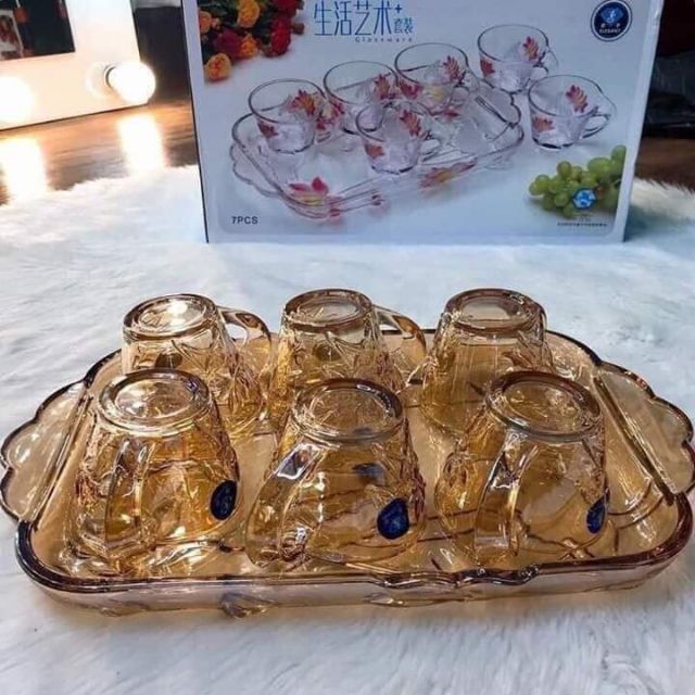 BỘ 6 ly KÈM KHAY THUỶ TINH