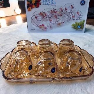 BỘ 6 ly KÈM KHAY THUỶ TINH