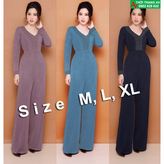 Jumpsuit - Đồ bay dài ống suông rộng tay dài đính hột đầy sang trọng - AV6224