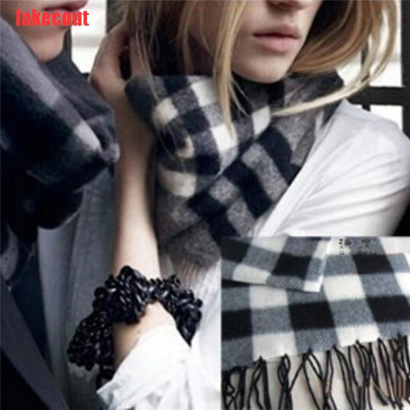 {lakecout}Stylish Wool Blend Women&Men Geometric Plaid Wrap Winter Warm Fleece Scarf Shawl YJB