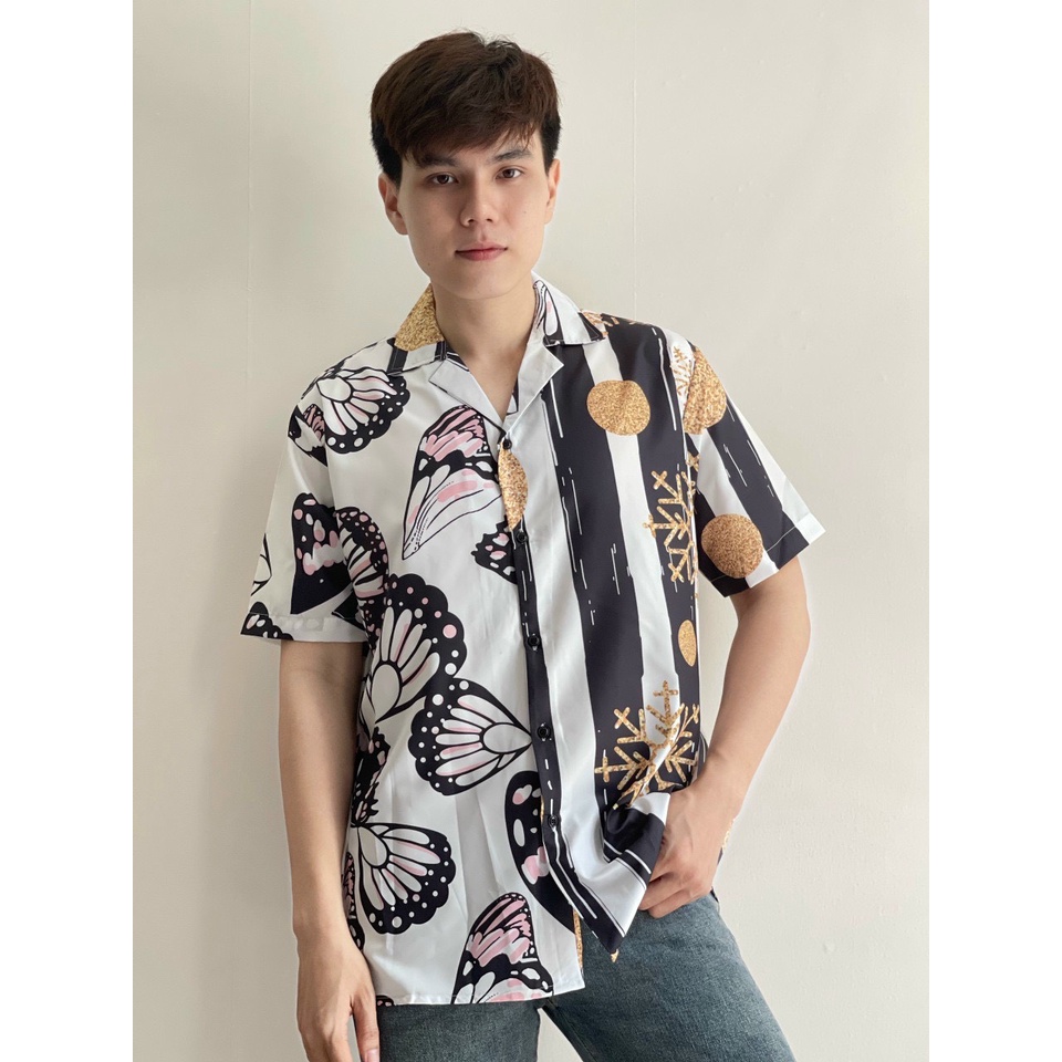 Áo sơ mi lụa ép 3d họa tiết, áo sơ mi đôi, áo sơ mi mùa hè, áo sơ mi nam nữ thời trang - HKSM05