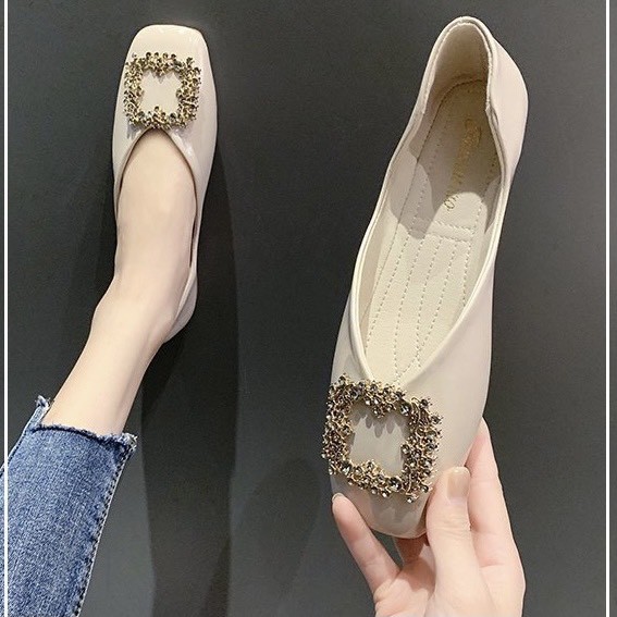 Giày⚡️ bệt⚡️nữ ⚡️giày búp bê mũi tròn da bóng mặt đá đế cao su dẻo hàng quảng châu | BigBuy360 - bigbuy360.vn