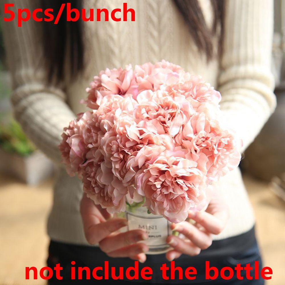 Nhánh Hoa Mẫu Đơn Giả 5 Đầu Bằng Lụa Dùng Trang Trí Thủ Công DIY