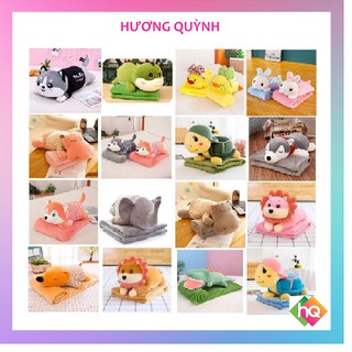(HQ)Bộ chăn gối văn phòng gấu bông khủng long, hà mã, heo xinh 60cm, chất liệu nhung, co giãn 4 chiều. Hương Quỳnh