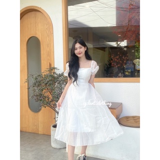 Váy tay mút ngưc voan cúc ngọc vintage