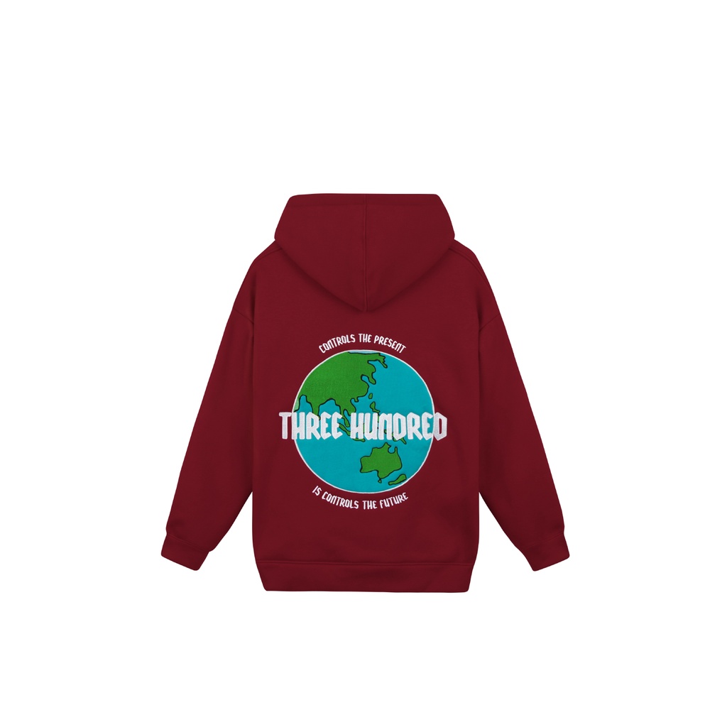 Áo Hoodie Unisex Thêu Trái Đất-Phía Trước Thêu Chữ-Đường Thêu Tỉ Mỉ-Vải Nỉ Bông Dày Dặn-Form Rộng-Màu Đỏ Tươi