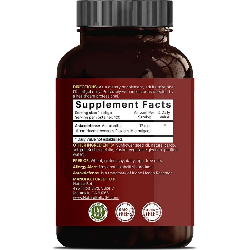 Tinh Chất Chống Láo Hóa Astaxanthin 12mg Đẹp Da, Hồng Hào Da Nature Bell 120v