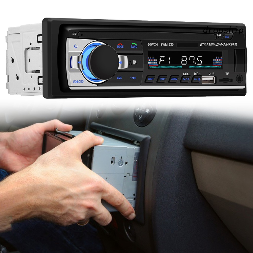 Máy nghe nhạc MP3 trên ô tô 12V Radio FM/AUX/Đĩa U/Bluetooth/Thẻ nhớ có 2 khe cắm USB dùng sạc điện thoại DRO_SWM-530