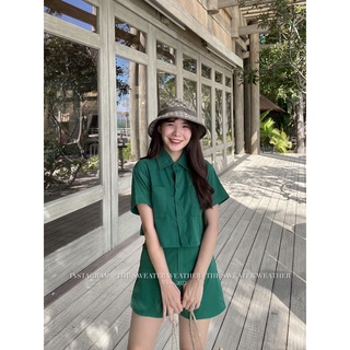 Set áo sơ mi croptop hai túi kèm quần short thô cạp cao the.sweaterweather TSW