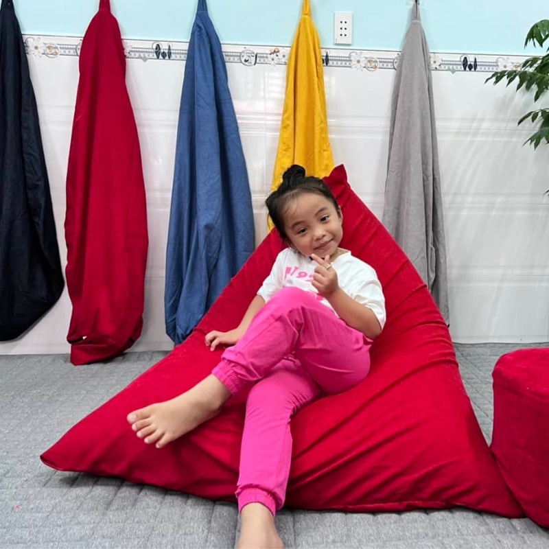 Ghế lười hạt xốp 3ii Home hình kim tự tháp size XL 120x140cm L 100x120cm M 80x100cm vải nhung gân cao cấp mềm mại êm ái