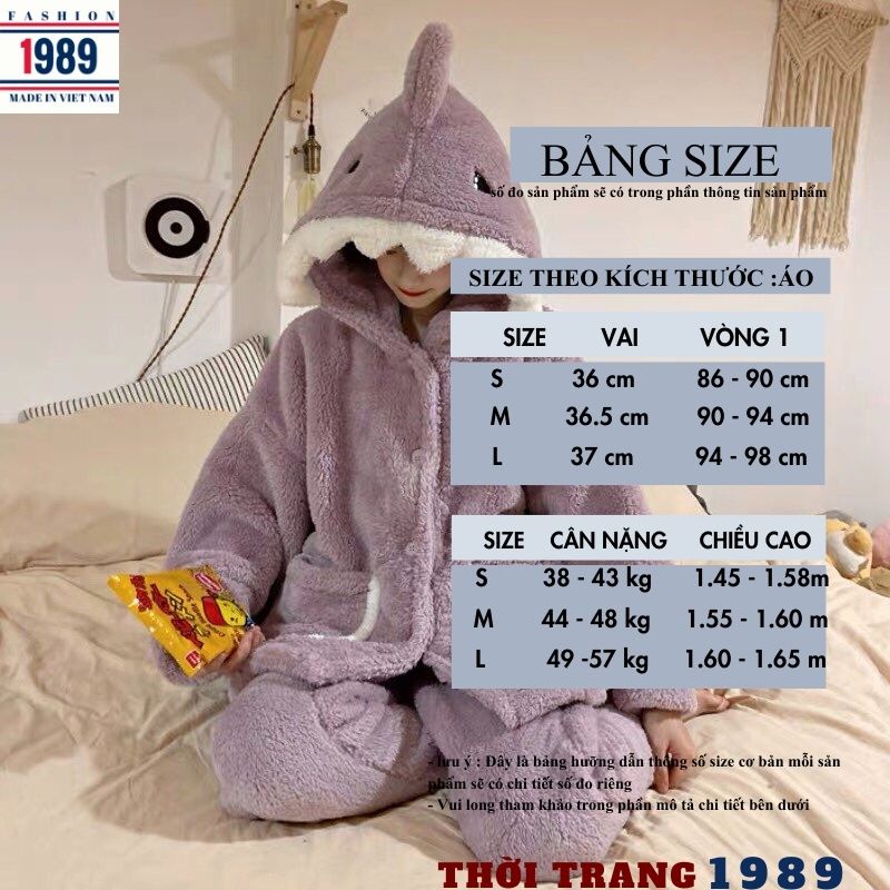 Bộ lông cừu mặc nhà tím cá mập dầy dặn ấm áp mùa đông kiểu dáng hàn quốc ulzzang -PHƯƠNG 1989