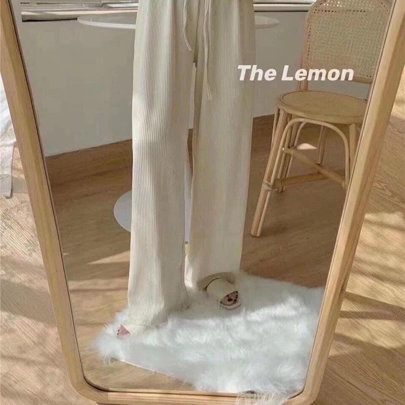 Quần dài nữ len tăm dáng suông - Culottes ống rộng cạp chun vintage màu ĐEN | TRẮNG phong cách ulzzang