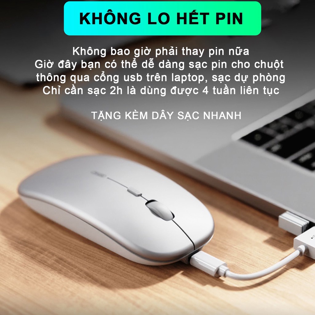 Chuột máy tính không dây - Chuột không dây tự sạc pin Inphic MP1 không ồn sạc 1 lần dùng 4 tuần cho Laptop Macbook PC