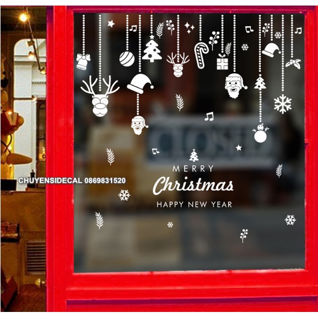 Decal dán tường Noel - Rèm phụ kiện trang trí lễ nền trắng