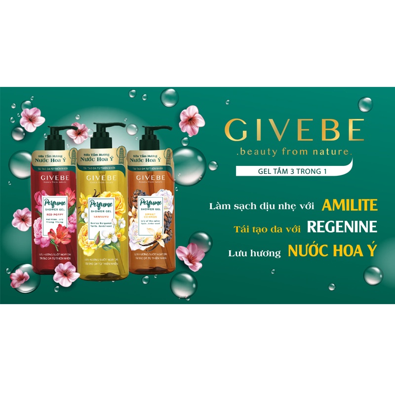 Sữa tắm tẩy tế bào chết GIVEBE 700ML, Sữa tắm tái tạo làn da từ gốc thiên nhiên, Sạch mụn, Hương nước hoa Ý