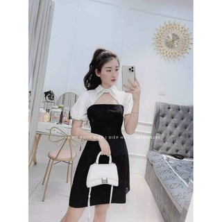Váy đen phối trắng khoét ngực shop sun soc