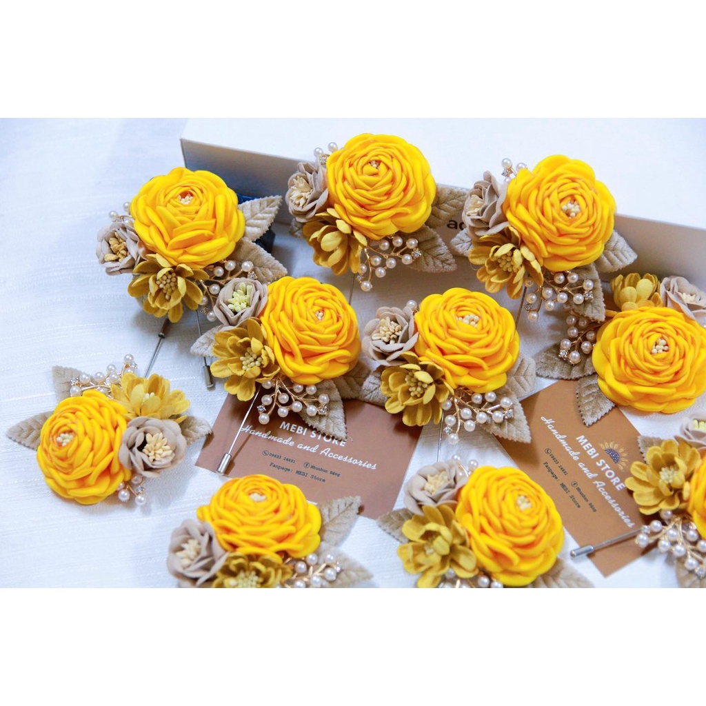 Hoa cài áo váy hoa hồng mix 2 hoa dạ siêu sang