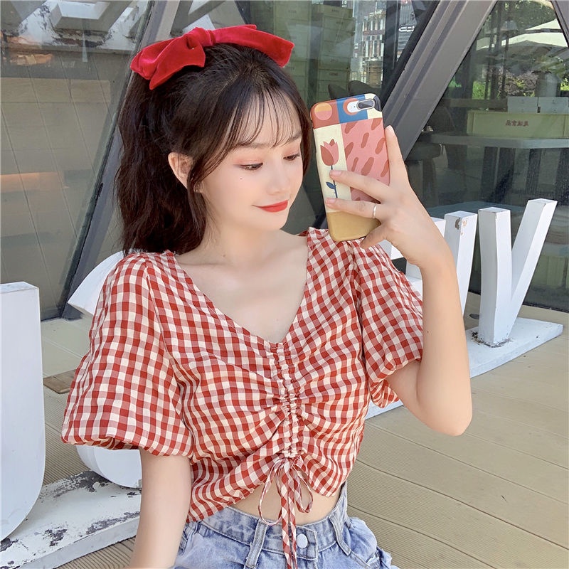 áo croptop nữ Áo Sơ Mi Tay Ngắn Cổ Chữ V Có Dây Rút Thời Trang Dành Cho Nữ 2022 JL-TX-187