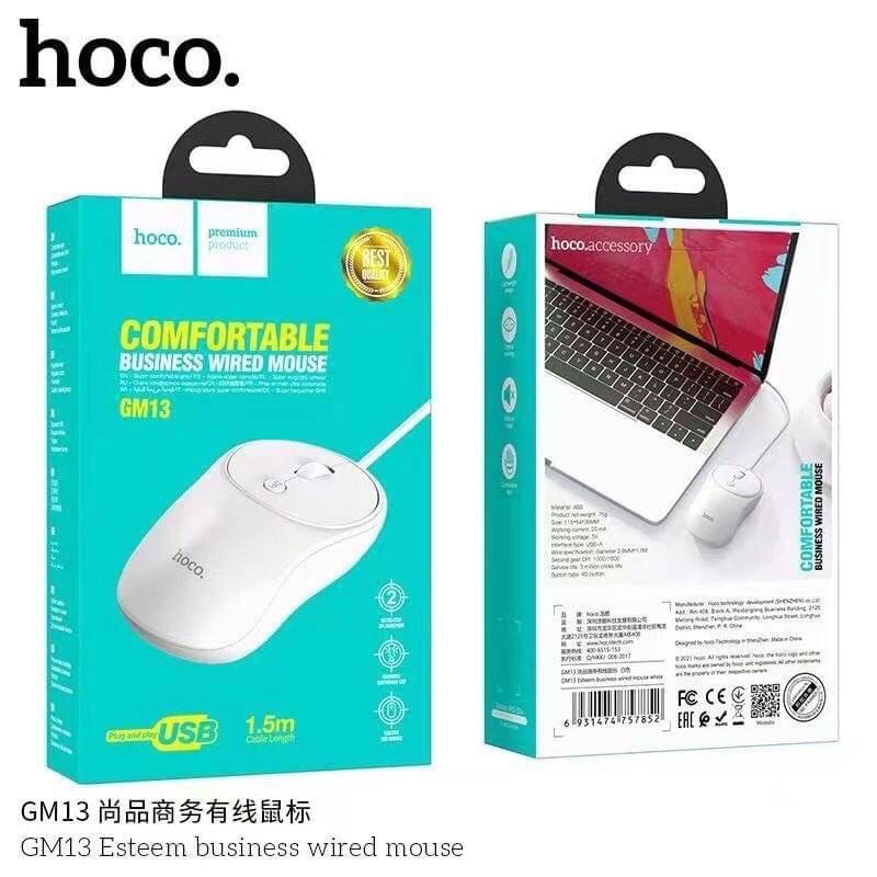 Chuột có dây Hoco GM13 DPI 1000/1600, thao tác dễ dàng nhờ thiết kế nút 4D, chất liệu ABS+PVC, dây USB kết nối, dài 1.5m