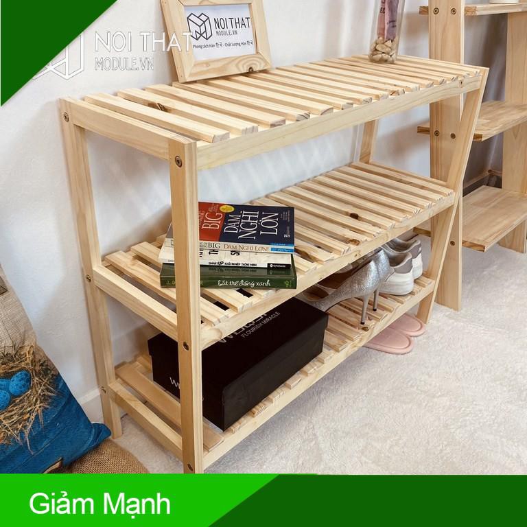 (Giảm Mạnh) Kệ Giày Dép 3 Tầng, Kệ Decor 3 Tầng Dài 80cm, Chất Liệu Gỗ Thông Cao Cấp