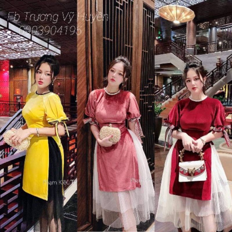 ÁO DÀI CÁCH TÂN NHUNG CAO CẤP THẮT LƠ CỰC XINH XẮN