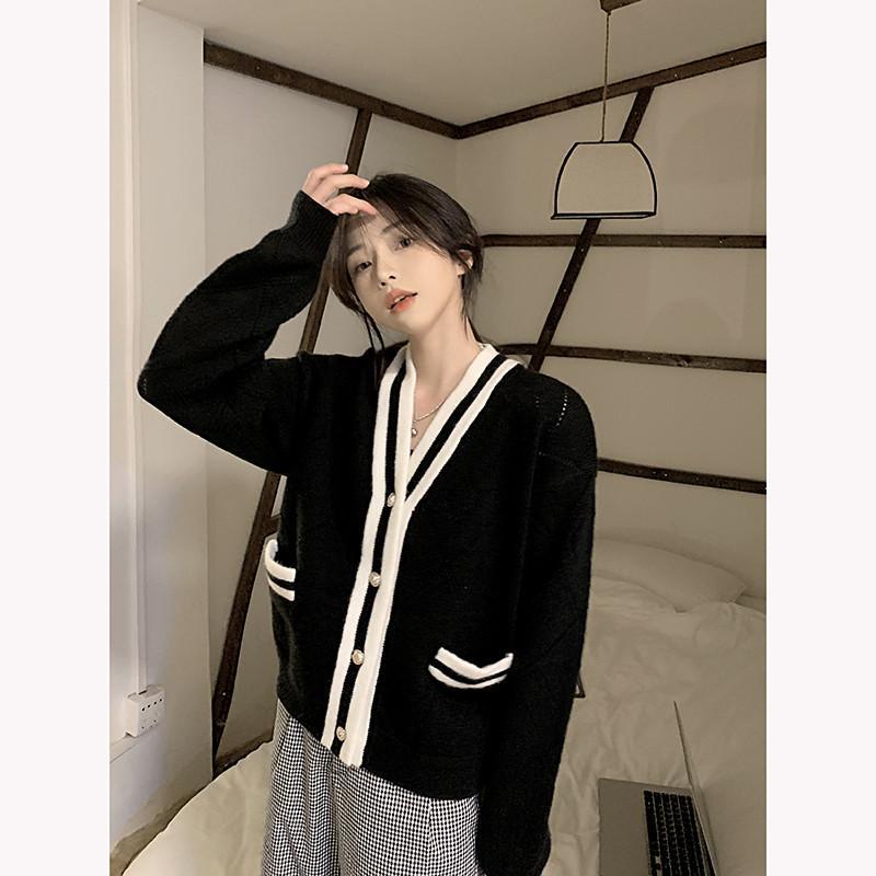 Áo Khoác cardigan Len Dệt Kim Màu Sắc Tương Phản Thời Trang Xuân Thu 2022 Cho Nữ