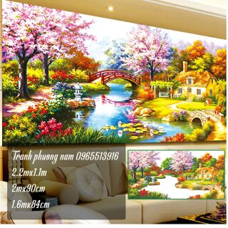 Tranh đính đá phong cảnh tổ ấm hạnh phúc khổ lớn 2mx90cm 220x110cm