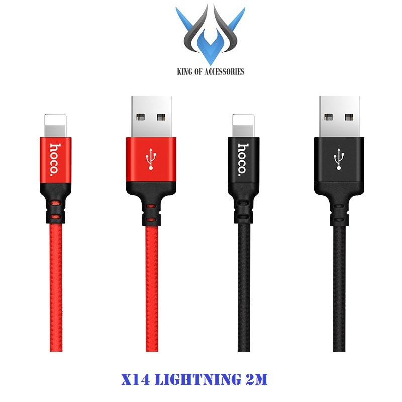 Cáp sạc dây dù Hoco X14 dài 2M, điện áp 2.4A cổng Lightning dành cho iPhone/iPad (Màu ngẫu nhiên)