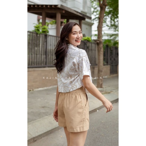 Áo sơ mi croptop họa tiết