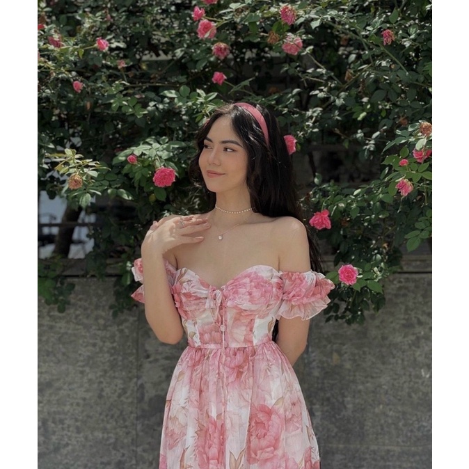 ĐẦM MAXI HOA BẸT VAI ĐAN DÂY NGỰC