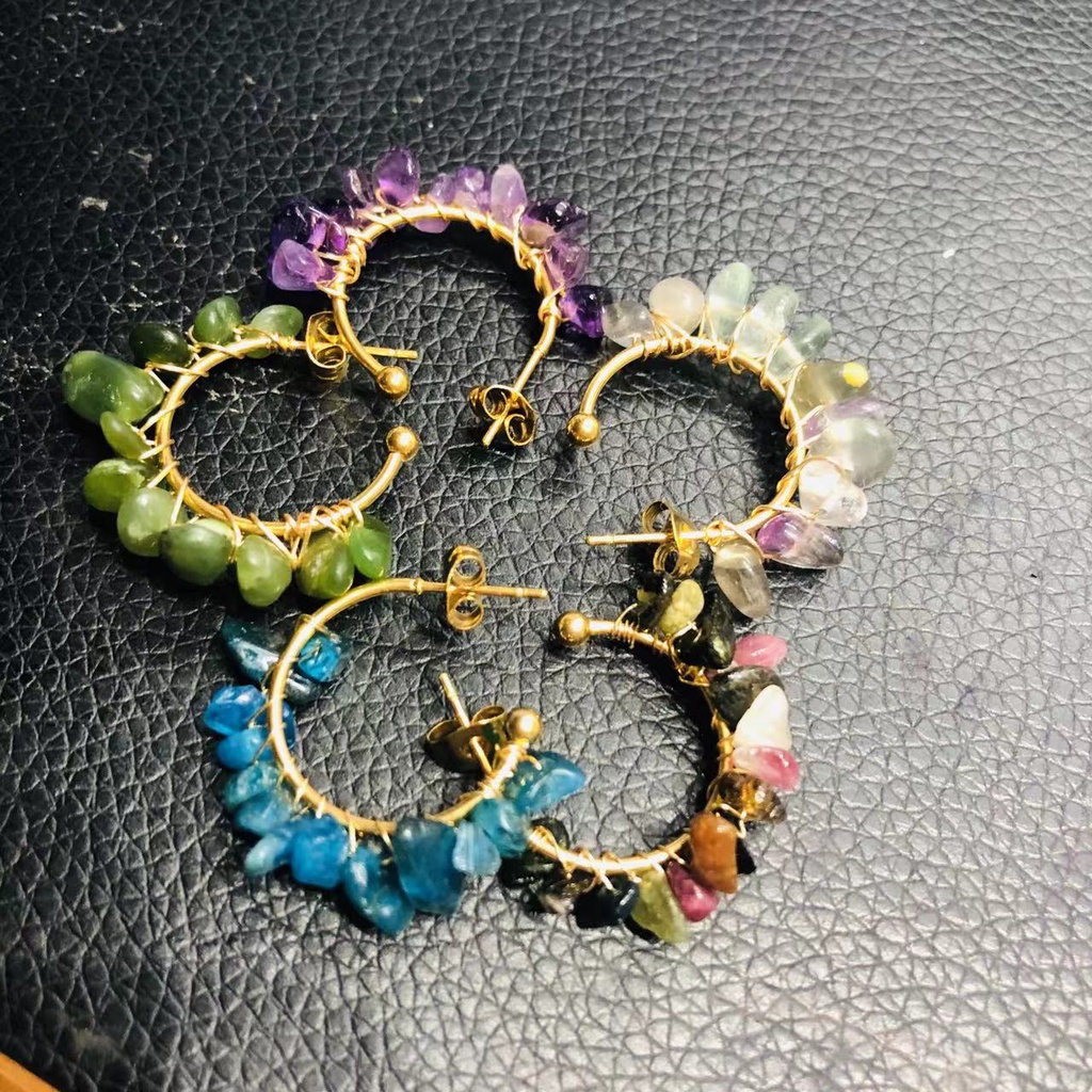 Tourmaline Bông Tai Móc Đính Đá Pha Lê Tự Nhiên Hình Quả Dâu Tây