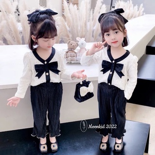 Bộ ren nơ quần dập ly cho bé gái