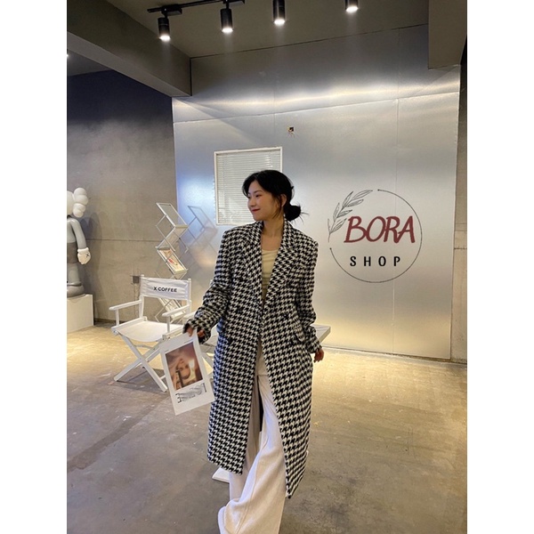 Áo khoác dạ dáng dài nữ Ulzzang Hàn Quốc BORA SHOP họa tiết ziczac order