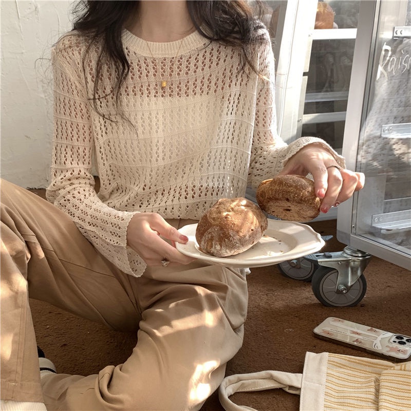 Áo Dệt Kim Tay Dài Cổ Tròn Dáng Rộng Phong Cách Hàn Quốc Thời Trang Mùa Thu Cho Nữ