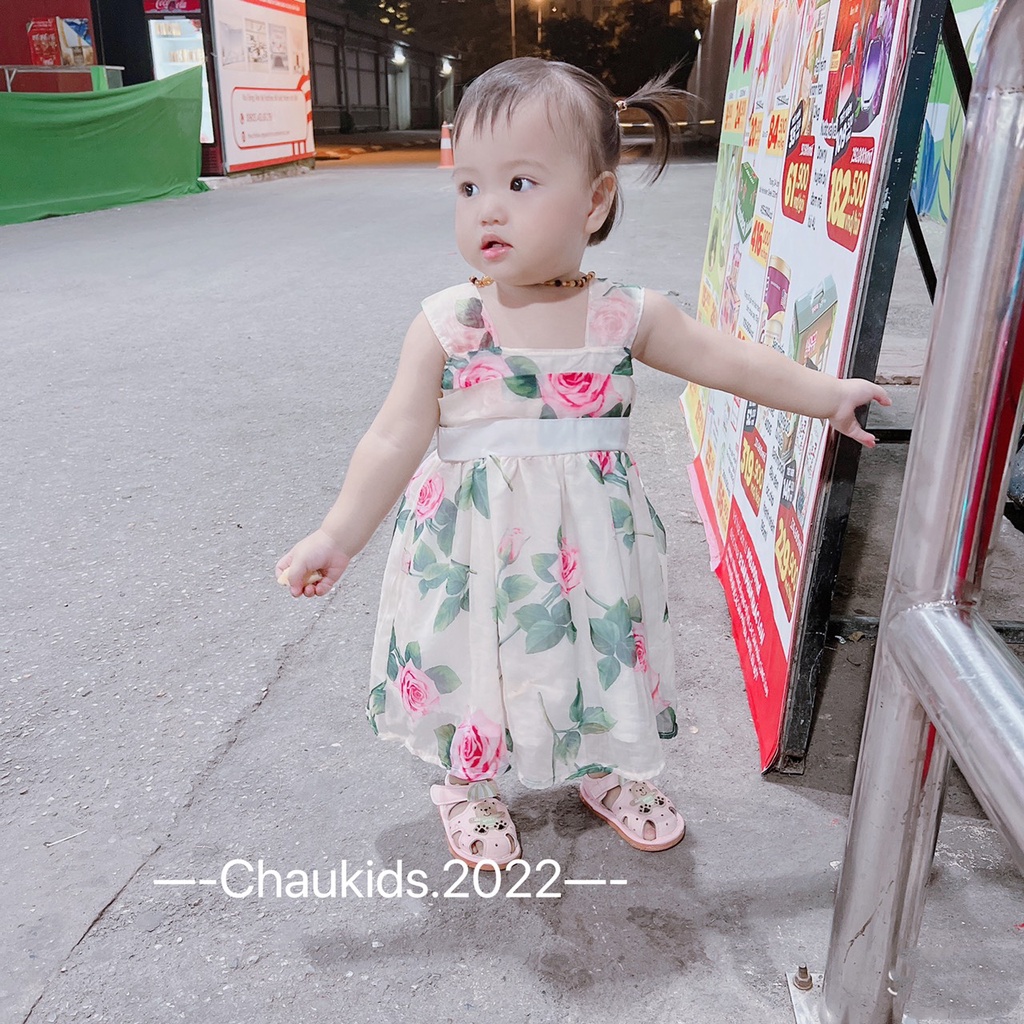 Váy bé gái 2 dây thô mềm đính hoa trước ngực từ 8-20kg