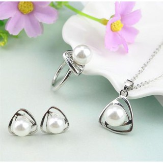 Bộ Trang Sức Gồm Dây Chuyền / Nhẫn / Bông Tai / Vòng Tay Đính Đá Cho Nữ