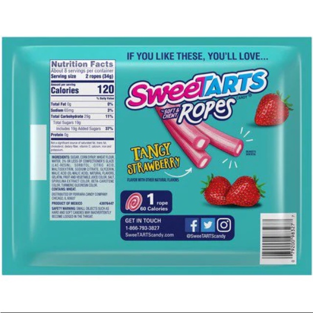 Kẹo dẻo SweeTARTS Soft &amp; Chewy Ropes - Hàng mỹ