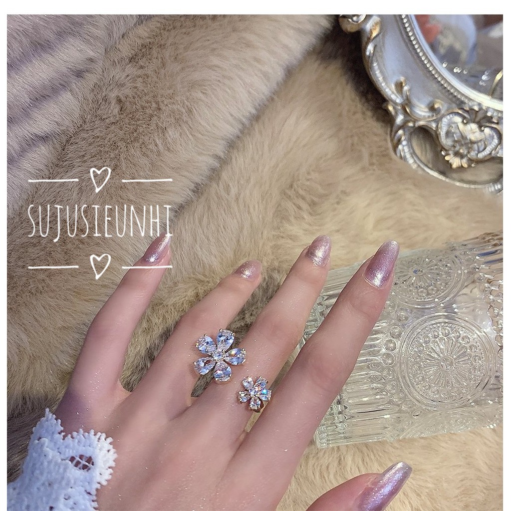 (Kích cỡ mở) Nhẫn hở nữ hình hoa đối xứng đính đá thời trang-loại đẹp